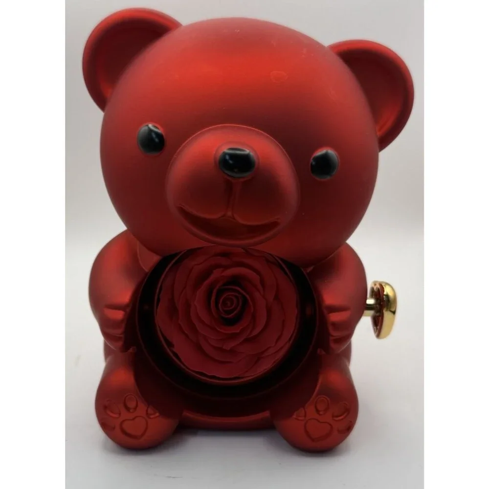 Real Preserved Rose Teddy Bear with Jewelry Compartment